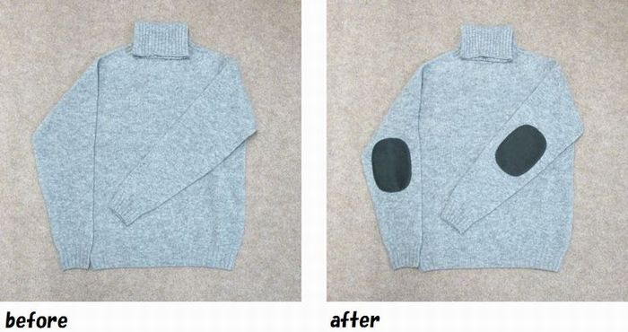 ウールセーター　エルボーパッチ（肘あて）のお直し