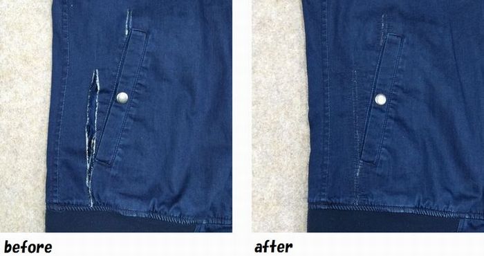 デニムブルゾン　破れのお直し