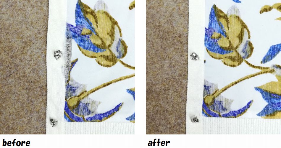 カーディガン　ほつれ　裂けのお直し