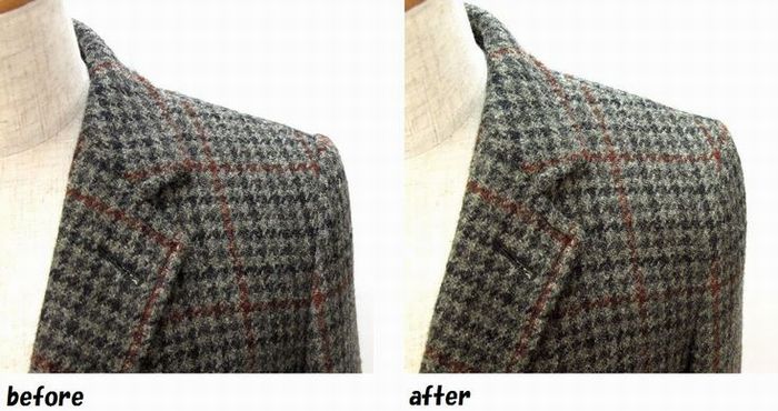 ツイードジャケット　肩の形状変更のお直し