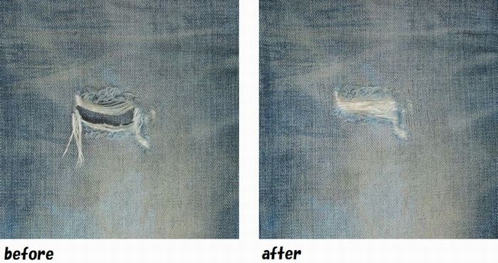 デニムパンツ　横糸加工リペアのお直し